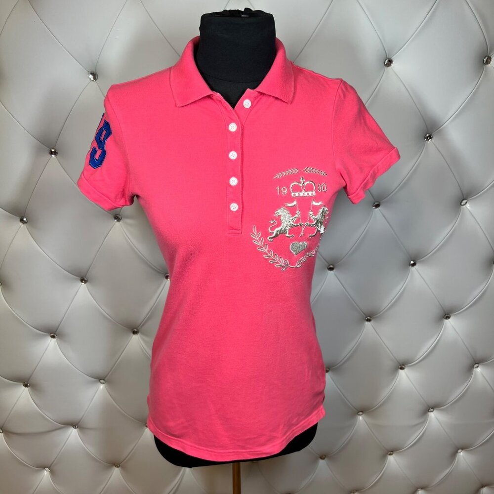 Express Pink Polo Shirt With Embroidered Crest Size XS